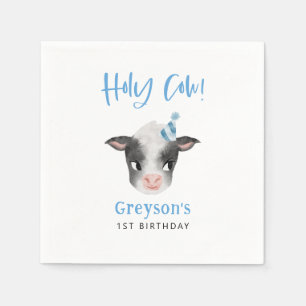 Blue Farm Cow Geburtstagspapier Napkin Serviette