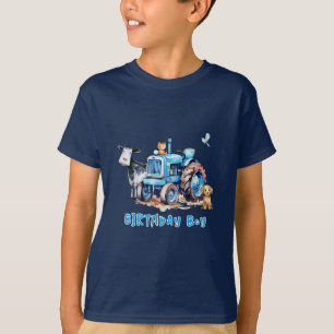 Blue Farm Tractor Birthday Boy T-Shirt