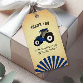 Blue Farm Tractor Kindergeburtstag Party Vielen Da Geschenkanhänger