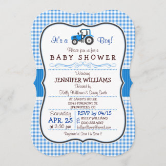 Blue Farm Traktor Boy Baby Dusche Einladung