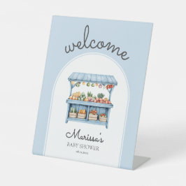 Blue Farmers Market Baby Shower Welcome Sockelschild