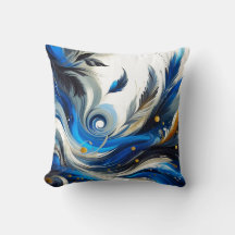 Blue Feather Abstrakt Throw Kissen