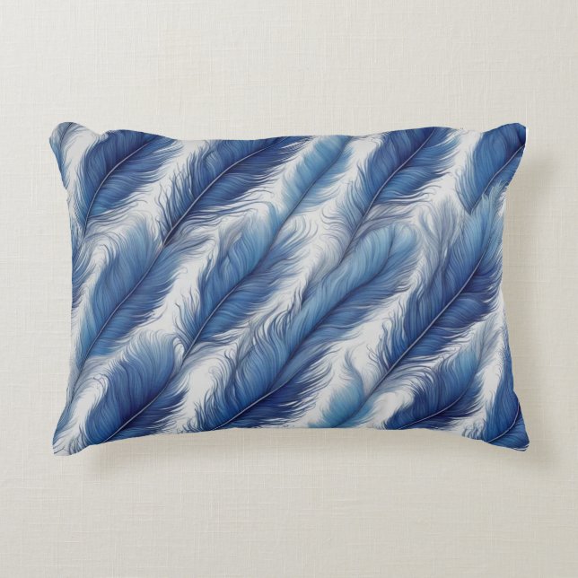 Blue Feather Design Art Print Dekokissen (Vorderseite)