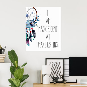 Blue Feather Dreamcatcher Floral Poster