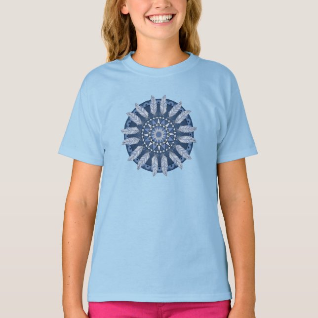 Blue Feather Mandala T-Shirt (Vorderseite)