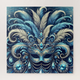 Blue Feather Masquerade Mask Illustration Puzzle