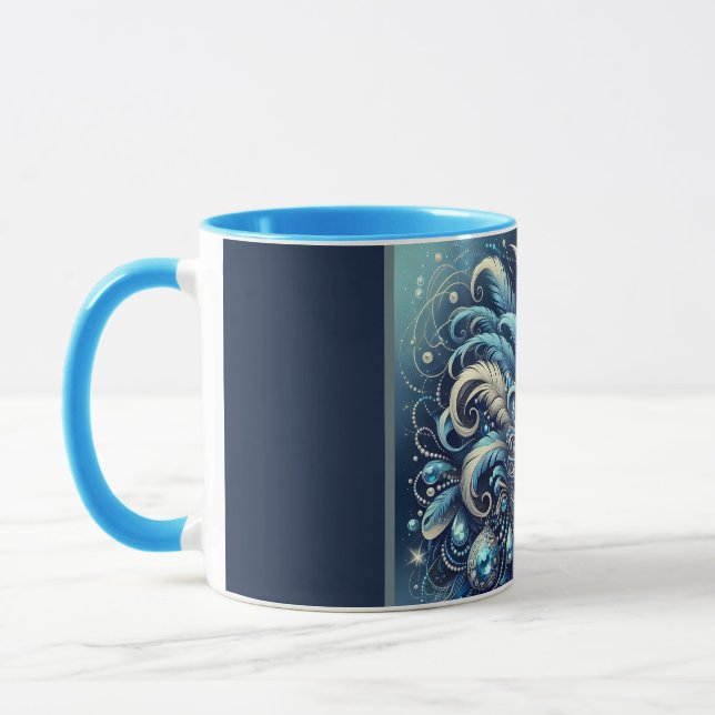 Blue Feather Masquerade Mask Illustration Tasse (Links)