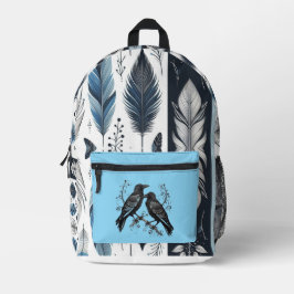 Blue Feathers and Black Ravens Backpack Bedruckter Rucksack