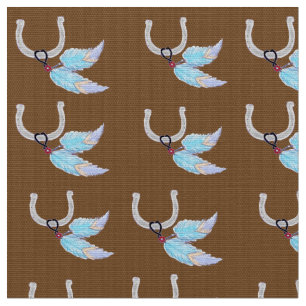 Blue Feathers Horseshoe Fabric Stoff