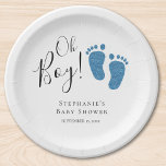 Blue Feet Baby Boy Baby Dusche Pappteller<br><div class="desc">Planst du eine Babydusche? Diese niedlichen Boy's Baby Shower Papier-Teller sind mit blauen Glitzer Babyfüße dekoriert und sagen "Oh Boy" in stilvoller Schrift Typografie. Der Text ist anpassbar. Original Wasserfarbe © Michele Davies.</div>