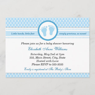 Blue Feet Baby Boy Dusche Einladung Polka Punkte