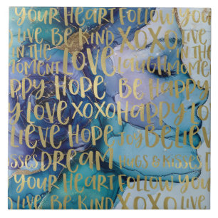 Blue Female Face Gold Inspiration Zitate Fliese