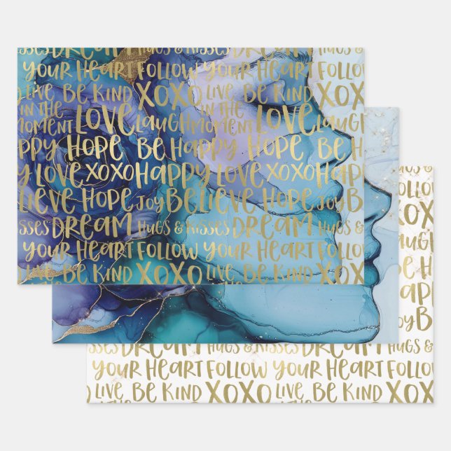 Blue Female Face Gold Inspiration Zitate Geschenkpapier Set (Set)