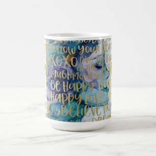 Blue Female Face Gold Inspiration Zitate Kaffeetasse