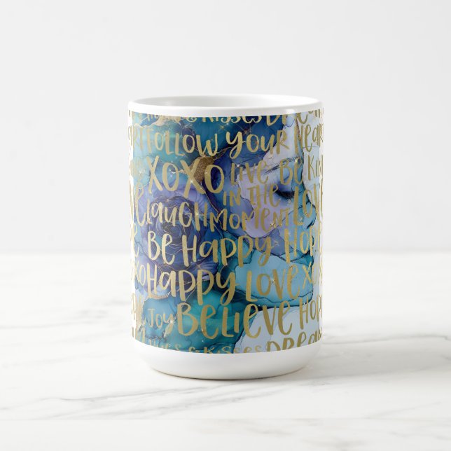 Blue Female Face Gold Inspiration Zitate Kaffeetasse (Mittel)
