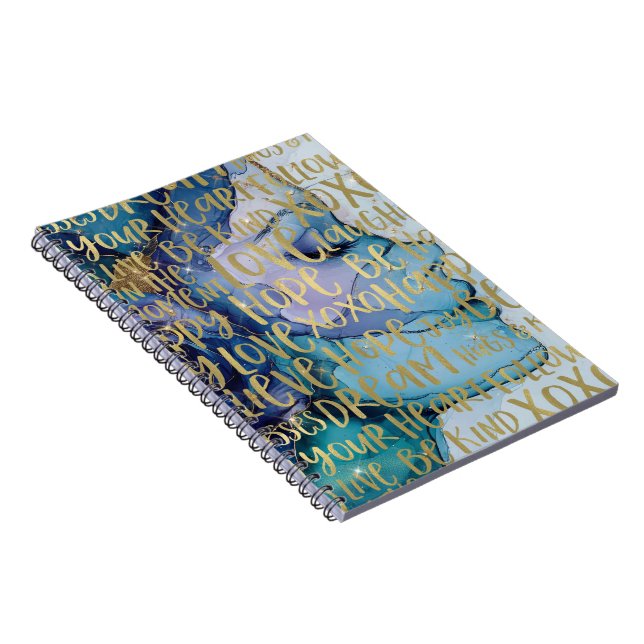 Blue Female Face Gold Inspiration Zitate Notizblock (Rechte Seite)