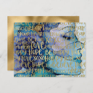 Blue Female Face Gold Inspiration Zitate Postkarte
