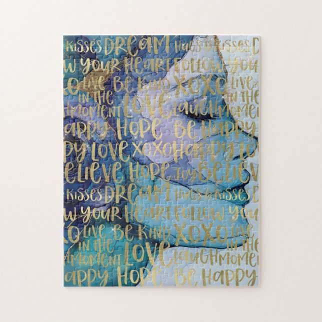 Blue Female Face Gold Inspiration Zitate Puzzle (Vertikal)
