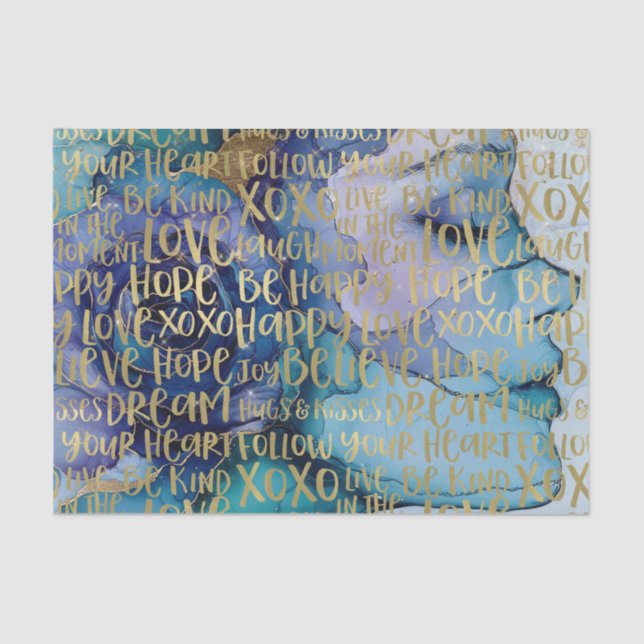 Blue Female Face Gold Inspiration Zitate Seidenpapier (Vorderseite)