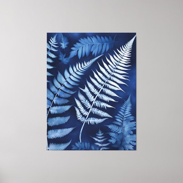 Blue Fern Cyanotype Leinwanddruck (Vorderseite)