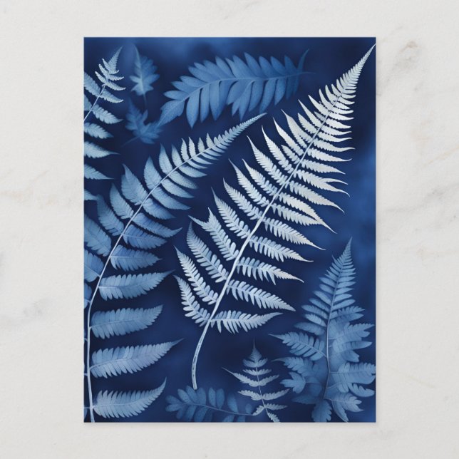 Blue Fern Cyanotype Postkarte (Vorderseite)
