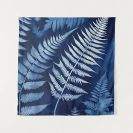 Blue Fern Cyanotype Wandteppich