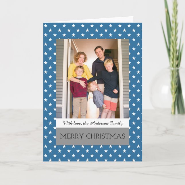 Blue Festivals Stars Foto Grußkarte Feiertagskarte (Vorderseite)