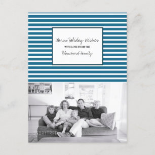 Blue Festivals Stripes Holiday Foto Feiertagspostkarte