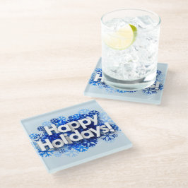 Blue Festive Happy Holidays Glass Untersetzer
