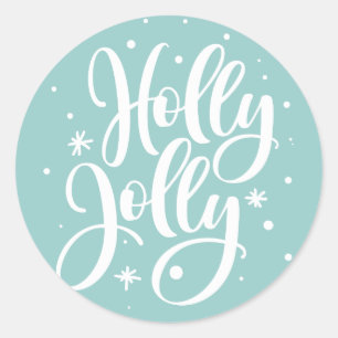 Blue Festive Holly Jolly Hand Lettertage Runder Aufkleber