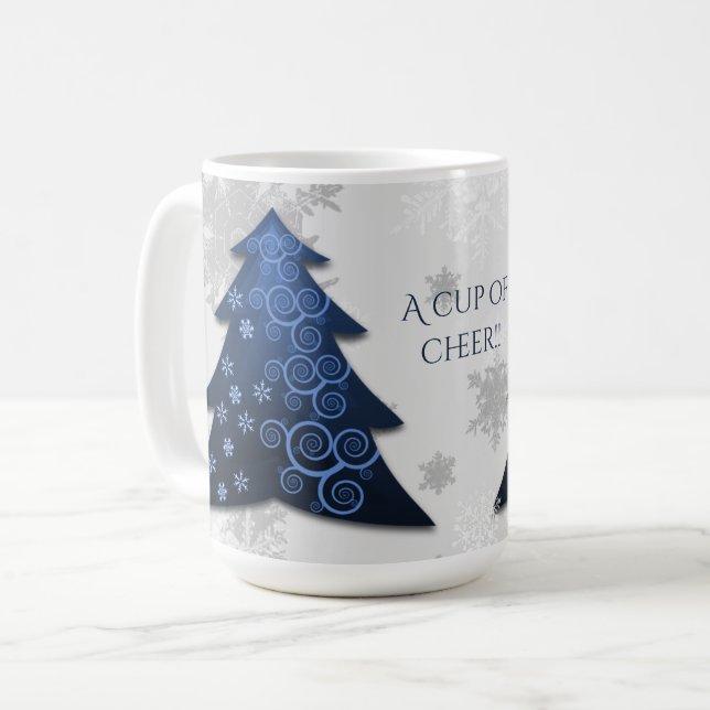 Blue Festive Weihnachtsbaum Kaffee Tasse (Vorderseite Links)