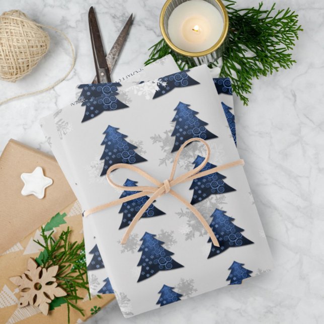 Blue Festive Weihnachtsbaum Wrapping Paper Sheets Geschenkpapier Set (Blue Festive Christmas Tree Wrapping Paper Sheets)