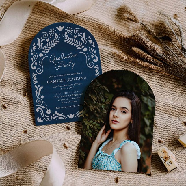 Blue Fiesta Graduation Photo Arch Invitation Einladung (Von Creator hochgeladen)