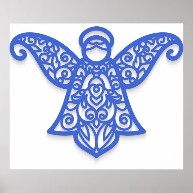 Blue Filigree Angel Silhouette Ornate Lace Poster (Vorne)