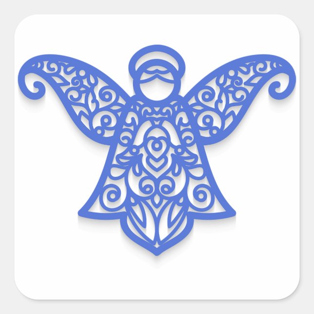 Blue Filigree Angel Silhouette Ornate Lace Quadratischer Aufkleber (Vorderseite)