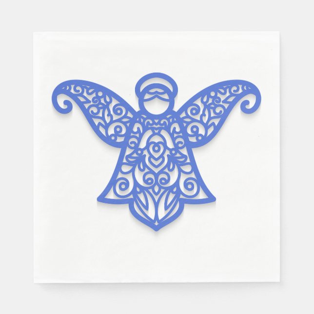 Blue Filigree Angel Silhouette Ornate Lace Serviette (Vorderseite)
