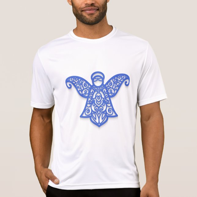 Blue Filigree Angel Silhouette Ornate Lace T-Shirt (Vorderseite)