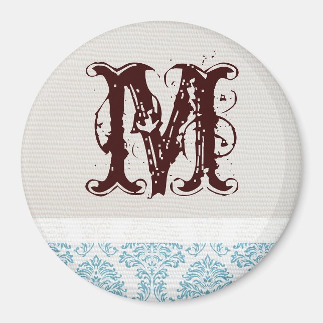 Blue Filigree Damask Monogram Initial Magnet (Vorne)