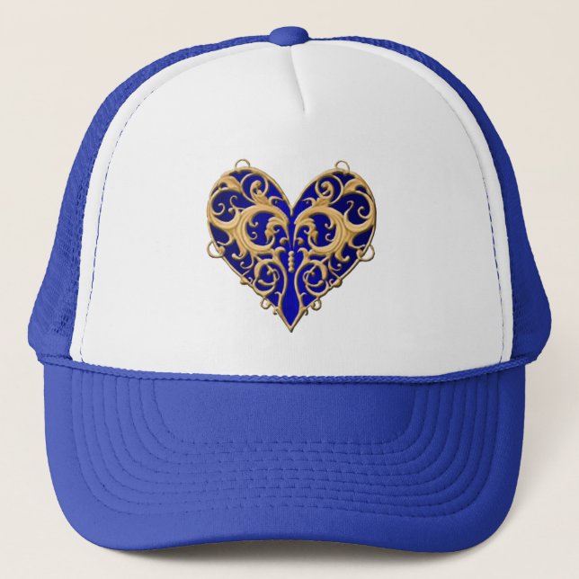 Blue Filigree Heart Hat Truckerkappe (Vorderseite)