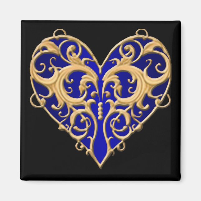 Blue Filigree Heart Magnet (Vorne)