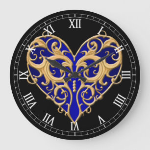 Blue Filigree Heart Roman Numeral Clock Große Wanduhr