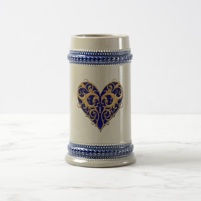 Blue Filigree Heart Stein Bierglas (Mittel)