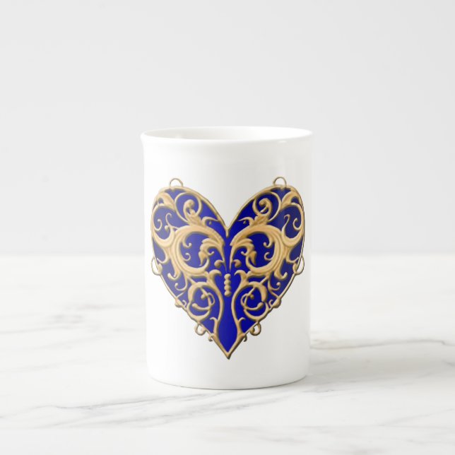 Blue Filigree Heart Tasse (Vorderseite)