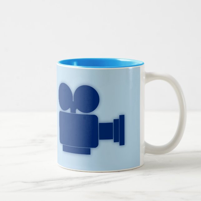 BLUE FILMKAMERA-ILLUSTRATION FÜR FILMBUFFS ZWEIFARBIGE TASSE (Rechts)