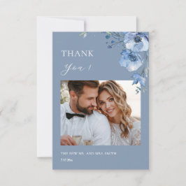 Blue Fine Art Flowers Wedding Thank You Card Dankeskarte