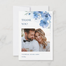 Blue Fine Art Flowers Wedding Thank You Card Dankeskarte