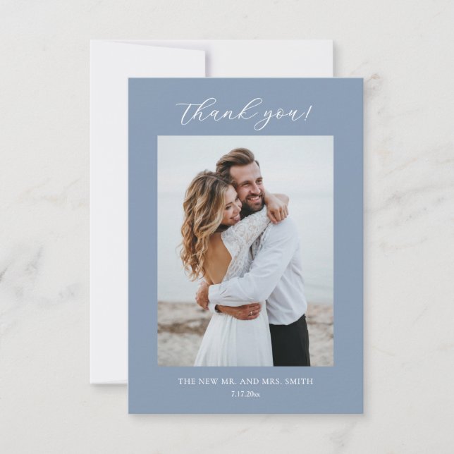 Blue Fine Art Flowers Wedding Thank You Card Dankeskarte (Vorderseite)