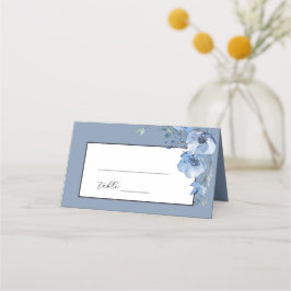 Blue Fine Art Watercolor Flowers Wedding Platzkarte