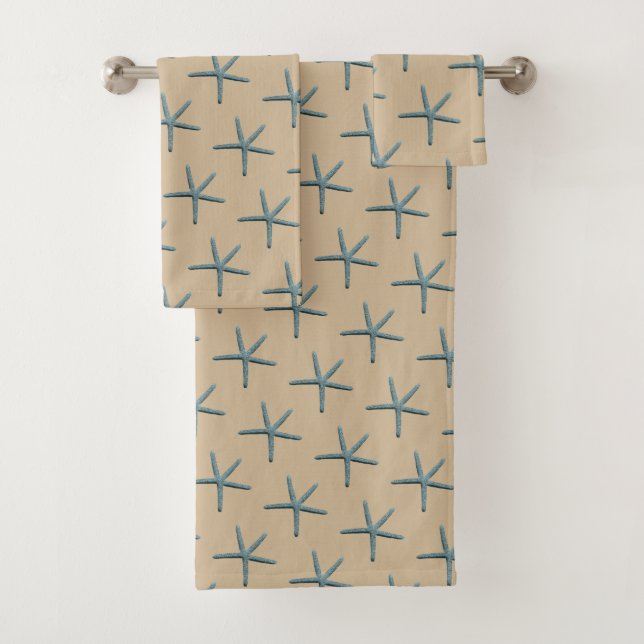 Blue Finger Starfish Muster auf Sand Badhandtuch Set (Insitu)