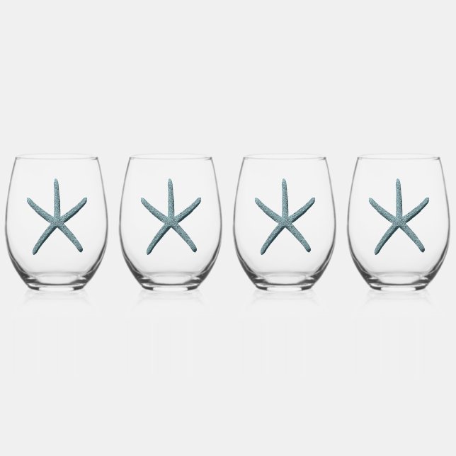 Blue Finger Starfish Weinglas Ohne Stiel (Vorderseite)